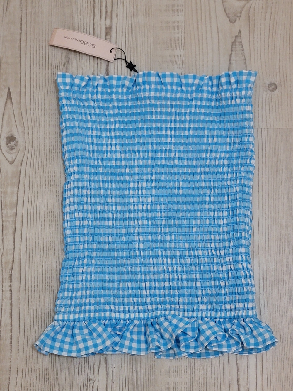NWT BCBG Blue and White Gingham Smocked Tube Top Small 90s Y2K Country Coastal